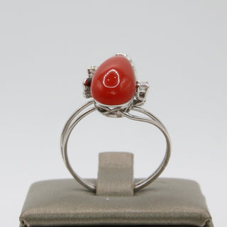 Anello Corallo Rosso Oro Diamanti Zaffiri