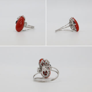 Anello Corallo Rosso Oro Diamanti Zaffiri