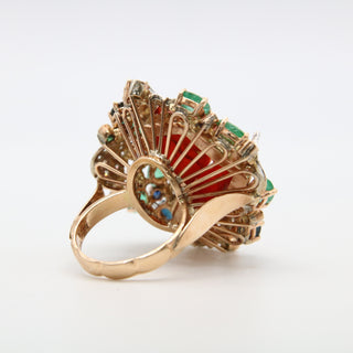 Anello Corallo Rosso Diamanti Oro Zaffiri