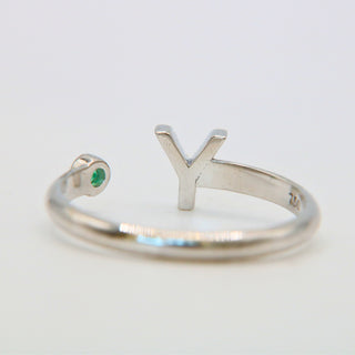 Anello Iniziale Lettera “Y” | Oro Bianco 18kt, Zaffiro Naturale e Diamanti