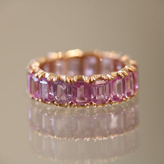 18K Yellow Gold Ring with Pink Sapphires – Handmade Eternity Ring