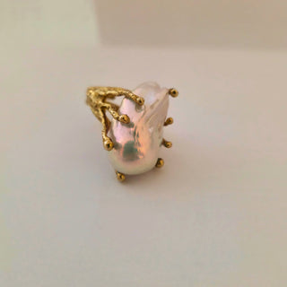 Bague perle baroque en argent 925 plaqué or - Taille ajustable