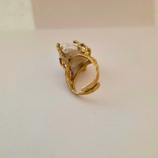 Bague perle baroque en argent 925 plaqué or - Taille ajustable