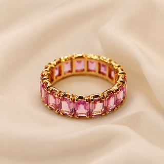 18K Yellow Gold Ring with Pink Sapphires – Handmade Eternity Ring