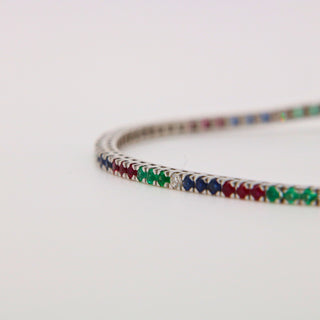 Bracciale Tennis Multicolor – Oro Bianco 18kt, 2,54ct – Certificato