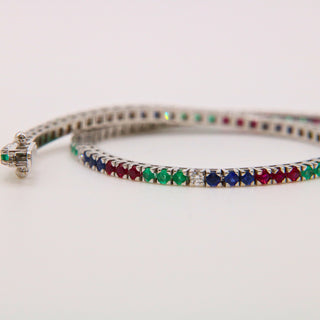 Bracciale Tennis Multicolor – Oro Bianco 18kt, 2,54ct – Certificato