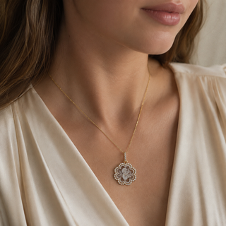 Ciondolo Cammeo Angelo con Arpa 21 mm in Argento 925 Dorato e Zirconi