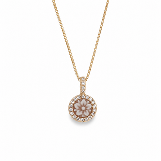 9mm Cameo Flower Pendant in Gold-Plated 925 Silver with Zircons