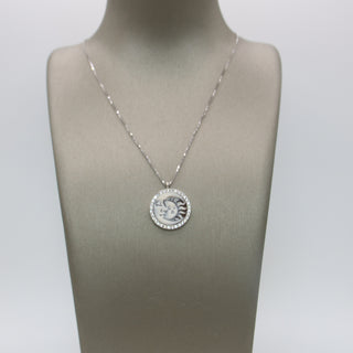 Handmade Cameo Pendant “Sun and Moon” in White Sterling Silver with Zircons