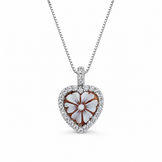 Ciondolo Cammeo Cuore con Fiore 12 mm in Conchiglia Sardonica