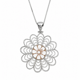 Rhodium-Plated 925 Sterling Silver Flower Cameo Pendant 33 mm