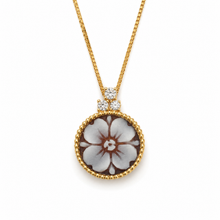 Ciondolo Cammeo Fiore 14 mm in Argento 925 Dorato con 3 Zirconi