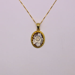 Ciondolo Cammeo Fiore Ovale – Argento Placcato Oro