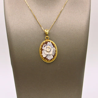Ciondolo Cammeo Fiore Ovale – Argento Placcato Oro