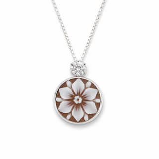 Ciondolo Cammeo Fiore 14 mm in Argento 925 con Zircone Naturale