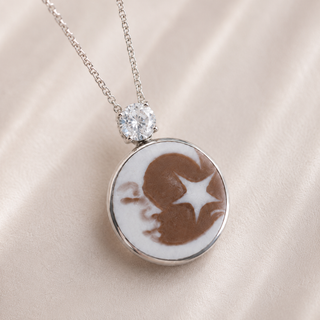 Ciondolo Cammeo Luna e Stella 13 mm in Argento 925