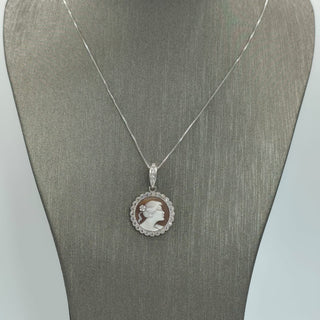 Woman Profile Cameo Pendant with Flower in Her Hair