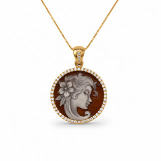 Round Profile Cameo Pendant 22 mm – Hand-Carved Sardonyx Shell