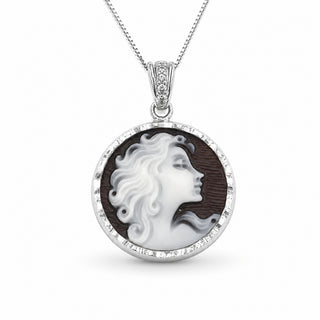 Pendentif Camée en Argent 925 avec Profil de Femme - Fait Main