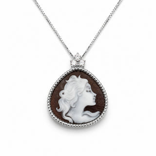 Pendentif camée en argent sterling 925 avec profil féminin