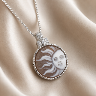 Ciondolo Cammeo Sole e Stella 14 mm in Argento 925 con 3 Zirconi