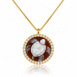 Ciondolo Cammeo Tartaruga in Argento 925 Placcato Oro Giallo – Fatto a Mano