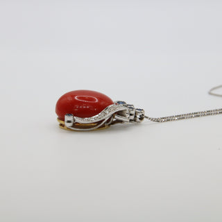 Ciondolo Corallo Rosso Oro Diamanti Zaffiri