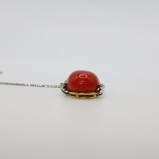 Ciondolo Corallo Rosso Oro Diamanti Zaffiri