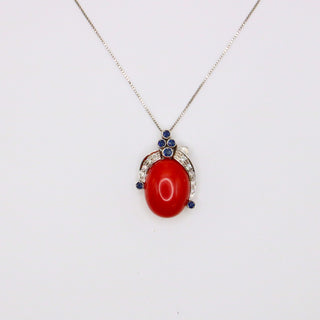 Ciondolo Corallo Rosso Oro Diamanti Zaffiri