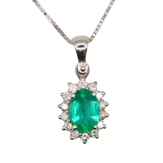 Ciondolo Smeraldo e Diamanti Oro Bianco 18kt 