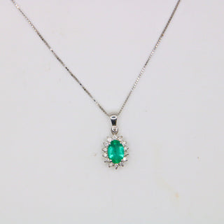 Ciondolo Smeraldo e Diamanti Oro Bianco 18kt 