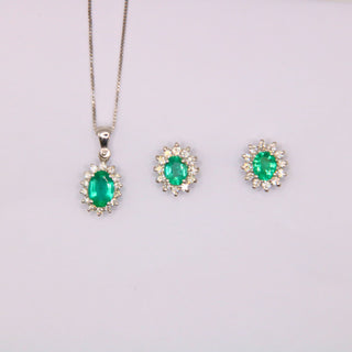 Ciondolo Smeraldo e Diamanti Oro Bianco 18kt 