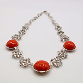 Collana Corallo Rosso e Diamanti – Oro Bianco 18kt | Pezzo Unico Artigianale
