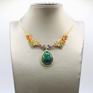 Collana Opale, Diamanti & Zaffiri – Oro Giallo 18kt | Pezzo Unico Artigianale