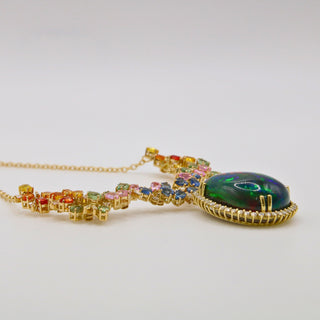 Collana Opale, Diamanti & Zaffiri – Oro Giallo 18kt | Pezzo Unico Artigianale