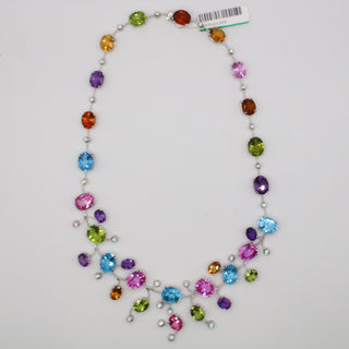 Collana Oro Bianco 18kt con Pietre Multicolore e Diamanti – 79,8 ct