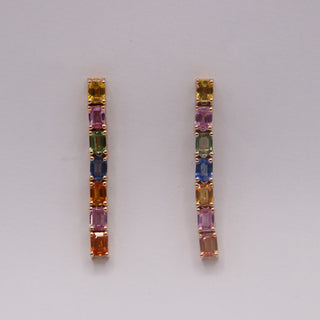 Set Anello e Orecchini Zaffiri Colorati , Diamanti e Oro Giallo 18kt