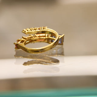 Set Anello e Orecchini Zaffiri Colorati , Diamanti e Oro Giallo 18kt