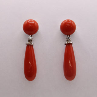 Orecchini Corallo Rosso Goccia Oro Bianco 