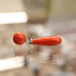 Orecchini Corallo Rosso Goccia Oro Bianco 