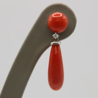 Orecchini Corallo Rosso Goccia Oro Bianco 