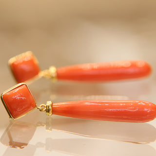 Orecchini Corallo Rosso Originale Oro Giallo 18kt