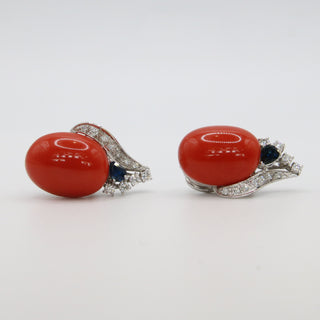Orecchini Corallo Rosso Zaffiri Diamanti Oro