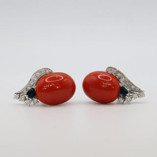 Orecchini Corallo Rosso Zaffiri Diamanti Oro