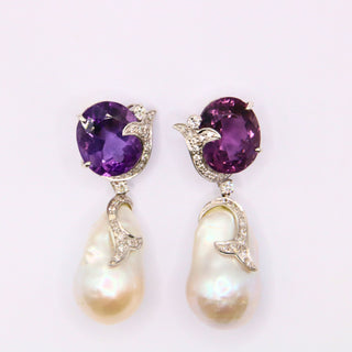Orecchini Perle Barocche Diamanti Oro Ametista