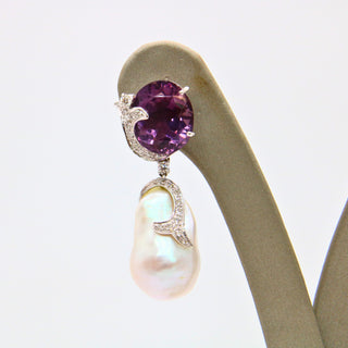 Orecchini Perle Barocche Diamanti Oro Ametista