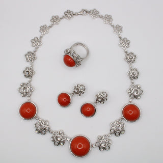 Orecchini Corallo e Diamanti – Oro Bianco 18kt | Artigianali, Unici