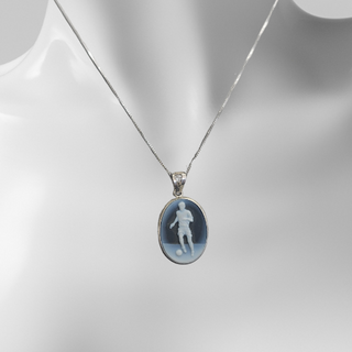 Pendentif Camée Agate Bleue et Argent – ​​Pendentif avec camée italien