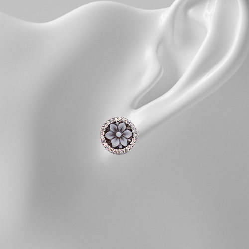 Flower cameo pendant and/or earrings in 925 silver and zircons