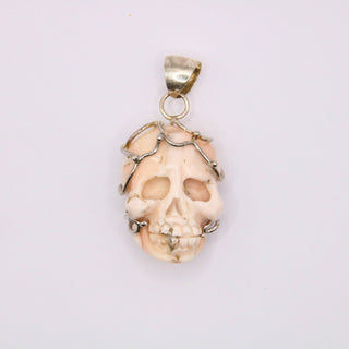 Teschio in Corallo Rosa Chiaro Naturale | Argento 925 Rodiato